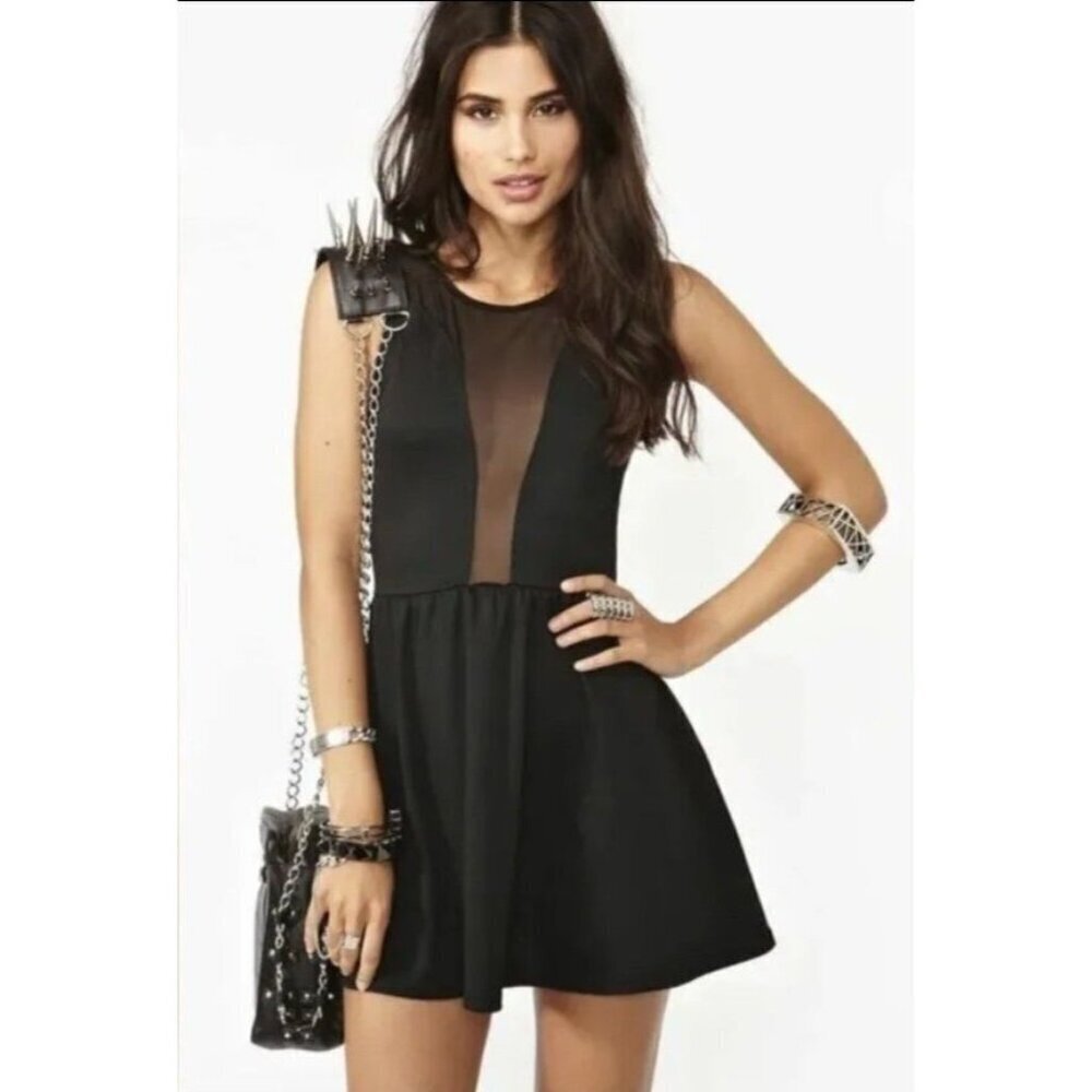 For Love & Lemons Lulu Mesh Skater Dress Women XS Mini Sleeveless Back Zip Black